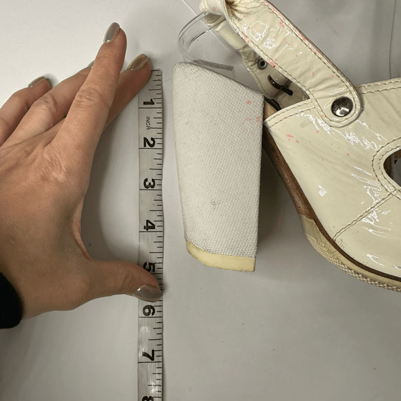 Dries Van Noten Buckle block heel Sandals white cream patent leather womens 37.5 - Picture 7 of 11